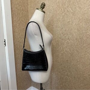 VTG Y2K 2000s Black Patent Faux Leather Snake Crocodile Reptile Mini Purse